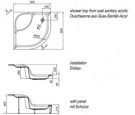 Душевой поддон четверть круга Kolpa San Bebop 90x90 см акрил белый с панелью 788740