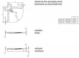 Душовий піддон чверть кола Kolpa San Evelyn Tray R 90х90 см акрил білий з панеллю 593060