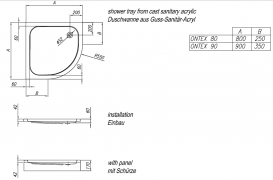 Душевой поддон четверть круга Kolpa San Ontex 80х80 см акрил белый с панелью 755140