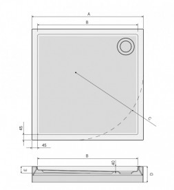 Душевой поддон четверть круга PoolSpa Milano Modern 90х90 см Round R55 с ножками и сифоном акрил белый PBPMJ10BNC00000