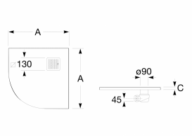 Душевой поддон четверть круга Roca Terran 90х90 см искусственный камень дымчато-белый AP10538438401090