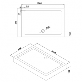 Душовий піддон Eger A Lany 120х80 см прямокутний акрил білий 599-550 / 2
