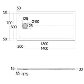 Душевой поддон Kludi Terra 70х140 см композит белый матовый 08DW0153