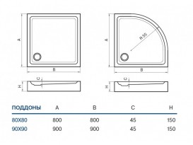 Душовий піддон Koller Pool Grace 90x90 см квадратний акрил білий GRACE90S