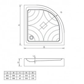 Душовий піддон Koller Pool Grace 90x90 см напівкруглий акрил білий GRACE90R