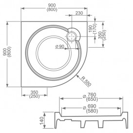 Душовий піддон Koller Pool Tahiti-P 90x90 см напівкруглий акрил білий 8KP0040