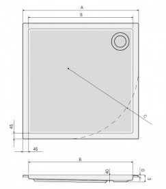 Душевой поддон квадратный PoolSpa Milano Flat 90х90 см Square с сифоном акрил белый PBKF210B0C00000