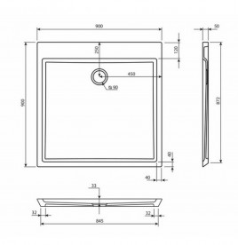Душевой поддон Marmorin Tebe 90х90 см искусственный мрамор белый P 530 090 200