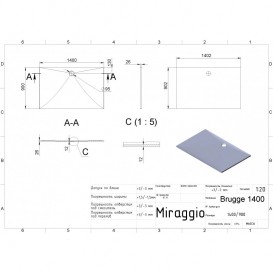 Душовий піддон Miraggio Brugge 1400 прямокутний білий глянсовий 0000612