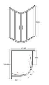 Душовий куточок Besco Modern 120х90х190 см профіль глянсовий хром/скло прозоре MA-129-190-C