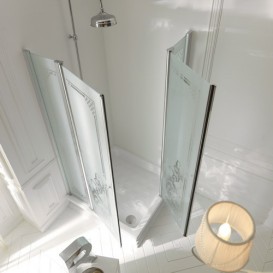 Душовий куточок Kerasan Retro DX / SX 100х100 см профіль хром матове скло з декором 9148P0