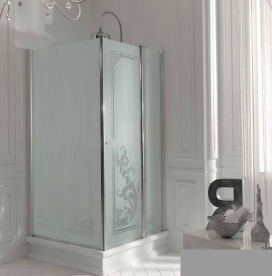Душовий куточок лівобічний Kerasan Retro SX 100х100 см профіль золото прозоре скло з декором 9150N1