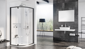 Душовий куточок напівкруглий Ravak Pivot PSKK3-80 профіль чорний скло transparent 37644300Z1