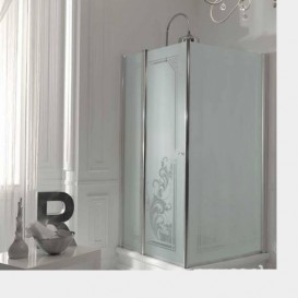 Душевой уголок правосторонний Kerasan Retro DX 100х100 см профиль золото матовое стекло с декором 9149P1