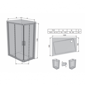 Душовий куточок прямокутний Ravak 10 ° 10AP4-120 / 90 профіль сатин скло transparent 0ZVG70U00Z1