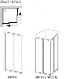 Душевой уголок прямоугольный раздвижной Ravak SRV2-S + SRV2-S - 80 S четырехэлементный с угловым входом металл сатин/стекло прозрачное 14V40U02Z1