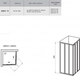 Душовий куточок прямокутний розсувний Ravak ASRV3 + ASRV3-75 шестиелементна з кутовим входом профіль сатин/скло прозоре 15V30U02Z1