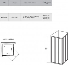 Душевой уголок прямоугольный раздвижной Ravak ASRV3 + ASRV3-80 шестиэлементный с угловым входом профиль сатин/стекло прозрачное 15V40U02Z1