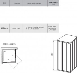Душовий куточок прямокутний розсувний Ravak ASRV3 + ASRV3-90 шестиелементна з кутовим входом профіль сатин/полістирол pearl 15V70U0211