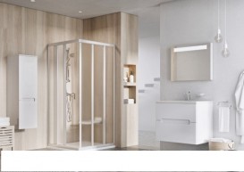 Душовий куточок прямокутний розсувний Ravak ASRV3 + ASRV3-90 шестиелементна з кутовим входом профіль сатин/скло grape 15V70U02ZG