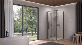 Душевые двери Kolpa San Polaris Fold D 90-L B 90х200 см левая профиль черный/прозрачное стекло Clean Coat 516260