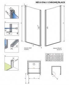 Душевые двери Radaway Nes 8 Black DWJ I 80 левосторонние черный/прозрачное стекло 10076080-54-01L