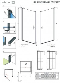Душевые двери Radaway Nes 8 Black DWJ I Factory 70 левосторонние черный/стекло Factory 10076070-54-55L