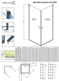 Душевые двери Radaway Nes Black KDD I Factory 90 правосторонние черный/стекло Factory 10021090-54-55R