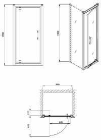 Двері душова Kolo Geo типу pivot 90 см прозоре скло профіль срібний 560.125.00.3