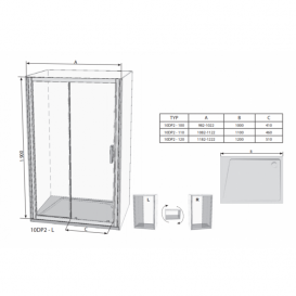 Двері душова розсувні Ravak 10 ° 10DP2-100 профіль полірований алюміній скло transparent 0ZVA0C00Z1