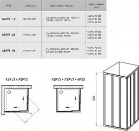 Дверь душевая раздвижная Ravak Supernova ASRV3-75 белый профиль стекло transparent 15V30102Z1