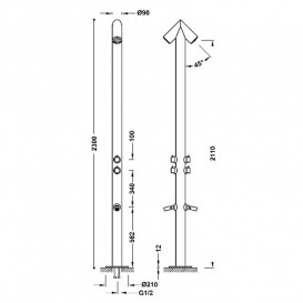Двойной душ для сада или бассейна Tres Public Spaces нержавеющая сталь 13499502