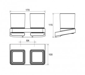 Подвійна склянка для зубних щіток Ravak 10° з утримувачем латунь/скло чорний матовий X07P558
