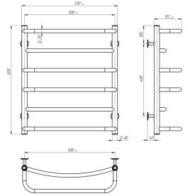 Електросушарка для рушників Deffi Аквамікс П6 500х600 ліве підключення чорний C.AM.60.50.6.E.B.L.5