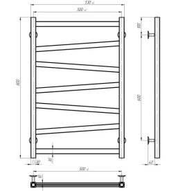 Електрична сушарка для рушників Deffi Alpha П7 500х800 ліве підключення JD04 чорний A.AL.80.50.7.E.B.L.2