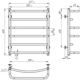 Електрична сушарка для рушників Deffi Аквамікс П6 500х600 праве підключення EF16 чорний D.AM.60.50.6.E.B.R.5