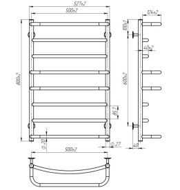 Електрична сушарка для рушників Deffi Аквамікс П8 500х800 ліве підключення EF16 чорний D.AM.80.50.8.E.B.L.5