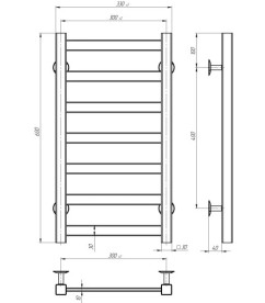 Электрический полотенцесушитель Deffi Avast П7 300х600 левое подключение JD04 черный B.AV.60.30.7.E.B.L.2