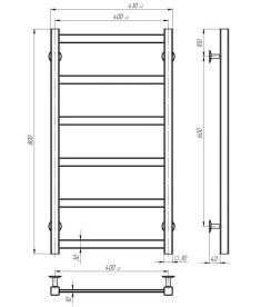 Электрический полотенцесушитель Deffi Avast П6 400х800 левое подключение JD04 черный B.AV.80.40.6.E.B.L.2