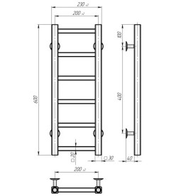 Электрический полотенцесушитель Deffi Forest П6 200х600 правое подключение WD04 белый A.FR.60.20.6.E.W.R.4
