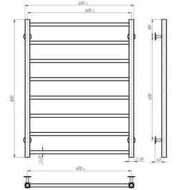 Электрический полотенцесушитель Deffi Forest П8 600х800 правое подключение JD04 хром A.FR.80.60.8.E.C.R.2