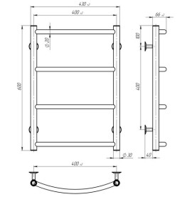 Электрический полотенцесушитель Deffi Классик П4 400х600 левое подключение JD03 черный C.DK.60.40.4.E.B.L.1