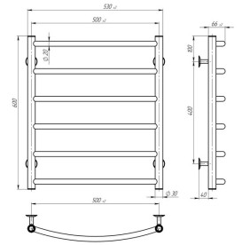 Електрична сушарка для рушників Deffi Класик П6 500х600 праве підключення JD03 чорний C.DK.60.50.6.E.B.R.1