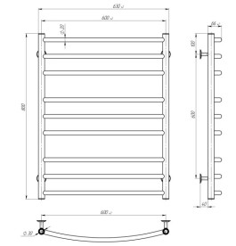 Электрический полотенцесушитель Deffi Классик Элит П9 600х800 левое подключение JD03 черный C.KE.80.60.9.E.B.L.1