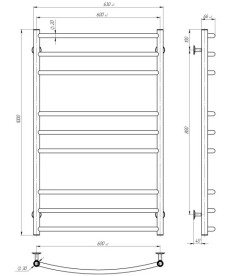 Електрична сушарка для рушників Deffi Класик Еліт П9 600х1000 праве підключення JD03 хром C.KE.100.60.9.E.C.R.1