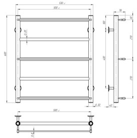 Електрична сушарка для рушників Deffi Ladder П5 500х600 праве підключення JD03 чорний C.LK.60.50.5.E.B.R.1