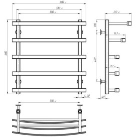 Електрична сушарка для рушників Deffi Lotos П5 500х600 ліве підключення WD04 білий A.LO.60.50.5.E.W.L.4