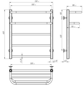 Сушарка для рушників електрична Deffi Lux Hotel П5 500х600 ліве підключення JD04 чорний A.LH.60.50.5.E.B.L.2
