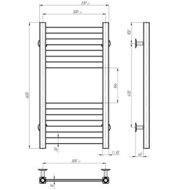 Електрична сушарка для рушників Deffi Magnus П8 300х600 праве підключення JD04 чорний A.MA.60.30.8.E.B.R.2