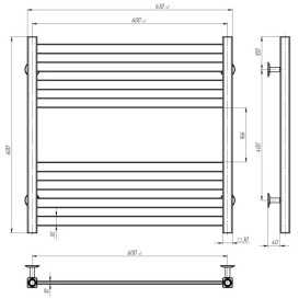 Електрична сушарка для рушників Deffi Magnus П8 600х600 правильне підключення JD04 чорний A.MA.60.60.8.E.B.R.2